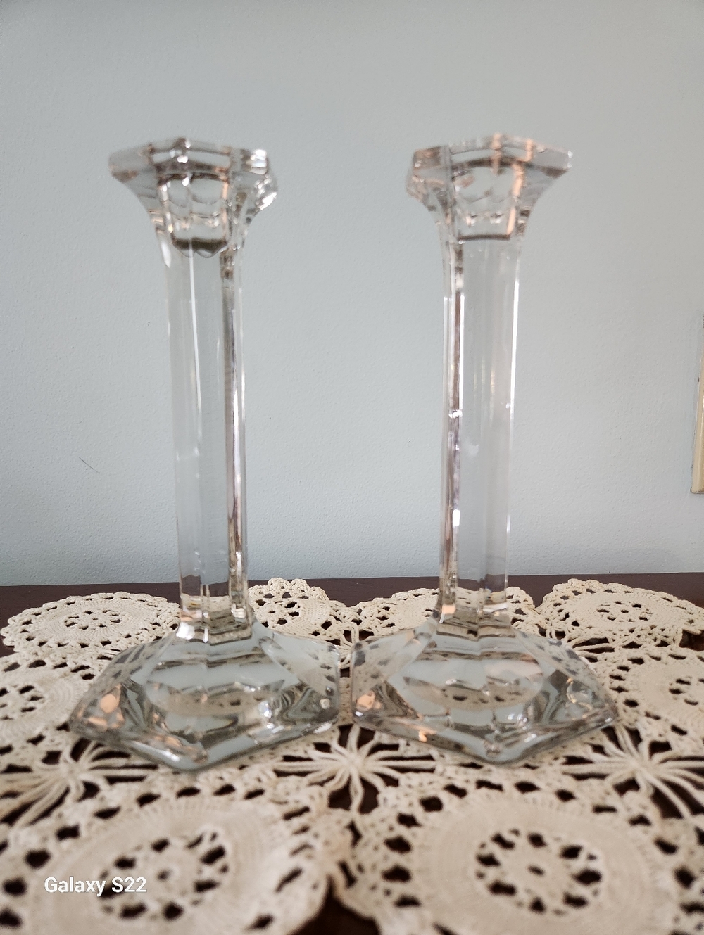 Pair Of Vintage Crystal Candle Holders